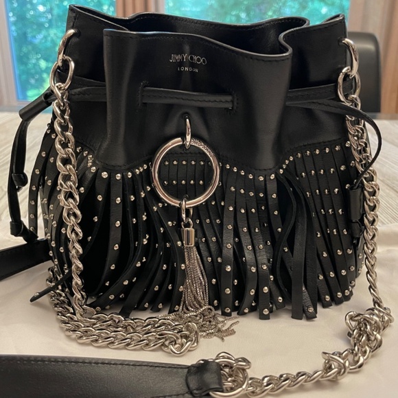 JIMMY CHOO Callie Studded Leather Bucket Bag Black & Silver - Picture 3 of 15